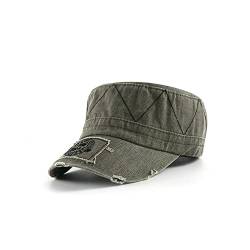 QI YUAN Army Cap Herren Vintage Military Flat Top Cap Baseballmütze Verstellbare Freizeit Outdoor Hut Sonnen Kappe (Armee grün-1) von QI YUAN