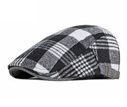 QI YUAN Baskenmütze Winter Flat Caps Herren Schirmmütze Kariert Barett Cap Newsboy Kappe (Schwarz/Weiß) von QI YUAN