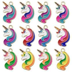 QIAMNI 24 Stück niedliche Einhorn-Charm-Anhänger, Emaille, Metall, Regenbogenfarbe, Einhorn-Halskette, Charms für Ohrringe, Armband, Schlüsselanhänger, DIY, Basteln, Schmuckherstellung von QIAMNI