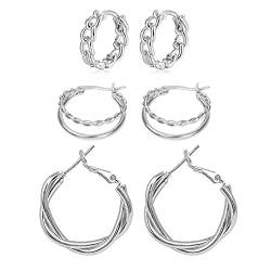 QIAMNI 3 Pairs 925 Silver Hoop Earrings for Women Girls Twisted Chain Hoop Earrings Set Silver Hypoallergenic Hoop Earrings… von QIAMNI