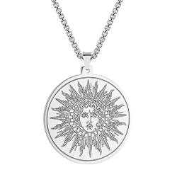 QIAMNI 316L Edelstahl-Münzen-Halskette Altgriechischer Sonnengott Helios Amulett-Anhänger hält sicher und glatt (Silber-) von QIAMNI