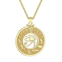 QIAMNI Auge des Horus Halskette für Männer Edelstahl Ägypten Hieroglyphe Kartusche Anhänger Auge des Ra Halskette Schmuck (Gold) von QIAMNI