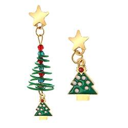 QIAMNI Christmas Tree Studs Earrings for Women Girls Asymmetrische Spiral Festive Drop Earrings Xmas Jewellery Presents, Zink von QIAMNI