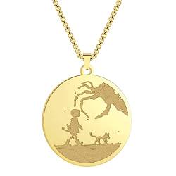 QIAMNI Coraline inspirierte Silhouette Halskette für Frauen Männer Edelstahl Gold Silber Runde Anhänger Kette Halskette Schmuck (Gold) von QIAMNI