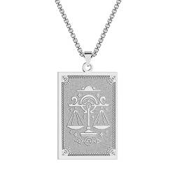 QIAMNI Edelstahl Sternzeichen Anhänger Halskette für Frauen Männer Waage Sternzeichen Horoskop Kette Halskette Schmuck(Silver-6) von QIAMNI