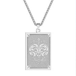QIAMNI Edelstahl Sternzeichen Anhänger Halskette für Frauen Männer Widder Sternzeichen Horoskop Kette Halskette Schmuck(Silver-8) von QIAMNI