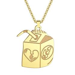 QIAMNI Juice Box Halskette Hip Hop Edelstahl Gold Silber Anhänger Kette Halskette für Frauen Männer Mode-Schmuck (Gold) von QIAMNI