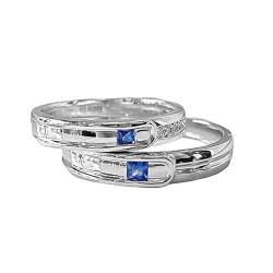 QIAMNI Saphir Paar Ringe 925 Silber Ehering Frauen Männer einstellbar Jahrestag Engagement Versprechen Ring Schmuck von QIAMNI