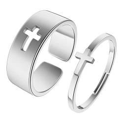 QIAMNI Silber Kreuz Paar Ring für Männer und Frauen - Cross Promise Matching Ring Edelstahl-Schmuck Geschenk von QIAMNI