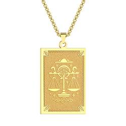 QIAMNI Vergoldete Sternzeichen Anhänger Halskette für Frauen Männer Waage Sternbild Horoskop Anhänger Edelstahl Gliederkette Schmuck(Gold-6) von QIAMNI