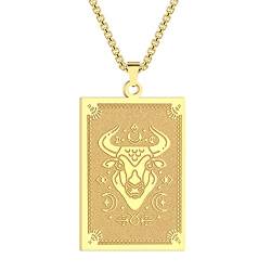 QIAMNI Vergoldeter Sternzeichen Anhänger Halskette für Frauen Männer Stier Sternbild Horoskop Anhänger Edelstahl Gliederkette Schmuck(Gold-11) von QIAMNI