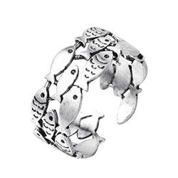 925 Silber Fisch Ringe für Frauen Einstellbare Ehering Mode Sterling-Silber-Schmuck Mädchen Geschenk, Sterling Silber, Kein Edelstein von QIANDI