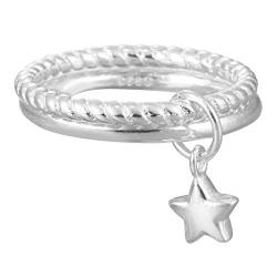 Qiandi Fingerring / Ring aus 925er Sterlingsilber, Doppelring mit Sternenanhänger, für Frauen und Mädchen, Schmuck von QIANDI
