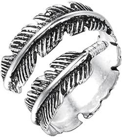 Vintage-Ring mit klassichem Federdetail im Punk-Stil für Frauen und Herren, aus 925er-Sterlingsilber von QIANDI