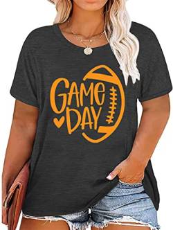 Übergröße Game Day Fußballshirt Damen Fußballsaison T-Shirt Sonntag Funday Grafik Tee Casual Kurzarm Tops, grau, XX-Large Mehr von QIANRUO