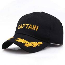 QIANWEIXI Baseball Cap Herren Schwarzer Kapitän Military Baseball Caps Commemorative Hat Unisex-Stickmütze Lässige Hüte Schwarzer Sonnenhut Outdoor-Sportmütze von QIANWEIXI