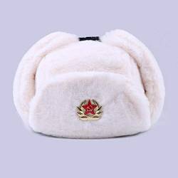 QIANWEIXI Russen Mütze Herren Abzeichen Uschanka Russische Männer Frauen Winter Hüte Army Military Bomber Hut Trapper Earflap Schnee Ski Cap-Beige_M_56-61Cm von QIANWEIXI