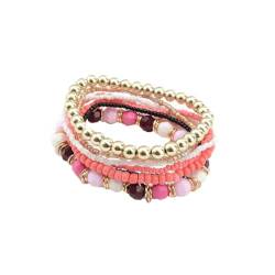 QIAOQI Frauen Armbänder Harz Perlen Multilayer-Schmuck elastische Vintage böhmischen Charme mehrere Armband (rot) von QIAOQI