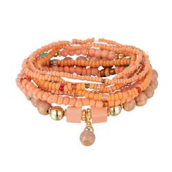 QIAOQI Frauen Armbänder Türkis Harz Perlen Multilayer Anhänger Schmuck Vintage Bohemian Charm Multiple Armband (Orange) von QIAOQI