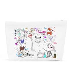 QIBAJIU Katzengeschenke für Katzenliebhaber, niedliche Katze, Make-up-Tasche, inspiriert, Musikliebhaber, Geschenke, Fan, Sänger, Merch, Freundschaft, Geschenke für Frauen, Katze, Mutter, Katze, von QIBAJIU