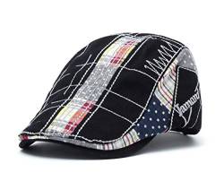 QICHEN Herren Schiebermütze ivy Newsboy Flat Cap Stickerei Barette Schirmmütze Kappe (Schwarz) von QICHEN