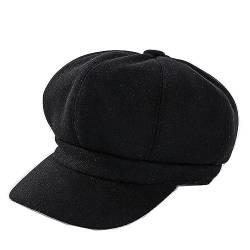 QICHEN Schirmmütze Damen Winter Wollmischung Newsboy Beret Cap Ballonmütze Cabbie Mütze (schwarz) von QICHEN