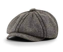 QICHEN Schirmmütze Herren Retro Newsboy Stil Tweed Flatcap Barette Winter mütze (hellgrau) von QICHEN
