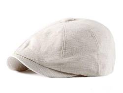 QICHEN Schirmmützen Herren Sommer Leinen Newsboy Flat Cap Schiebermütze Baskenmütze (Beige) von QICHEN