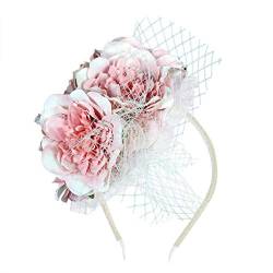 Fascinator Damen Damen Elegant Fascinator Haarreif Für Hochzeit Vintage Banquet Headwear Fascinators Hat Faux Feather Mesh Veil Hat Bowknot Fascinator Hat von QIFLY