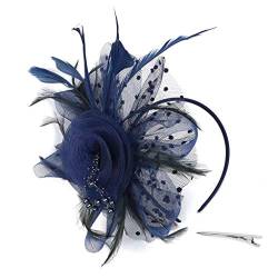 Fascinator Damen Damen Elegant Fascinator Haarreif Für Hochzeit Wedding Hat Flower Fascinator Feather Brooch Corsage Hair Clip Cocktail Hat von QIFLY