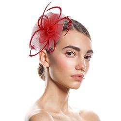 Fascinator Damen Damen Fasching Kostüm Accessoires Rhinestone Veil Hair Clip Headband Headband Elegant Hair Accessory Hat for Cocktail Party Wedding 50er Jahre Fascinator Hut Für Frauen von QIFLY