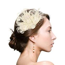 Fascinator Damen Women's Cocktail Fascinators Wedding Church Party Hair Clip Feder Netz Schleier Party Hüte Cocktail Tee Party Headwear von QIFLY