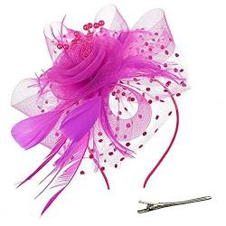 Fascinator Damen Women's Cocktail Fascinators Wedding Tea Party Hair Accessory Feather Headband Costume Accessories for Women Cocktail Hat von QIFLY