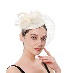 Fascinator Damen Women's Elegant Summer Fascinator Bridal Hat Mesh for Costume Carnival Theme Party Halloween Costume Blume Feder Fascinator Hut von QIFLY