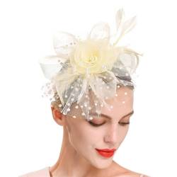 Fascinator Damen Women's Fascinator Hair Clip Hat Rhinestone Veil Hair Clip Headband Feder Kopfschmuck Fascinator Hochzeit Fascinator Hüte Für Frauen von QIFLY