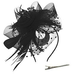 Fascinator Damen Women's Mesh Feathers Clip Wedding Bridal Fascinator Hat Flower Fascinator Feather Brooch Corsage Hair Clip 1920s Veil Fascinator Hat for Women von QIFLY