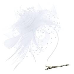 Fascinator Damen Women's Mesh Feathers Clip Wedding Bridal Fascinator Hat Flower Fascinator Feather Brooch Corsage Hair Clip 1920s Veil Fascinator Hat for Women von QIFLY