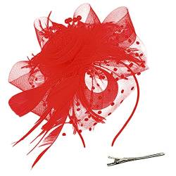 Fascinator Damen Women's Mesh Feathers Clip Wedding Cocktail Tea Party for Women and Girls Feather Headband Costume Accessories for Women Fascinator Hüte Für Frauen von QIFLY