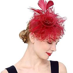 Fascinator Hochzeit Damen Elegant Fascinator Haarreif Für Hochzeit Cocktail Pillbox Schleier Hut Headband with Hat Fascinator Wedding Hat von QIFLY