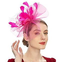 Fascinator Hut Damen Women's Elegant Summer Fascinator Bridal Hat Wedding Hat Feather Flower Veil Bowler Bride Hat for Cocktail Wedding Cocktail Hat von QIFLY