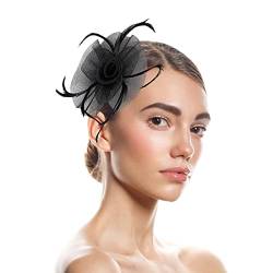 Fascinator Hut Damen Women's Mesh Feathers Clip Pillbox Schleier Hut Flower Feather Tea Party Women Girls Hair Clip Bridal Wedding for Dress Party Cocktail von QIFLY