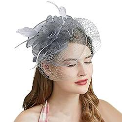 Fascinator Hut Damen Women's Vintage Accessories Mesh for Costume Carnival Theme Party Feather Flower Veil Bowler Bride Hat for Cocktail Wedding Cocktail Tee Party Hut von QIFLY