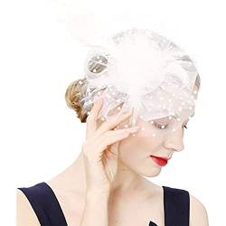 Fascinator Hut Damen Women's Vintage Accessories Rhinestone Veil Hair Clip Headband Feder Netz Schleier Party Hüte 1920s Flapper Fascinator Mesh Veil Headband von QIFLY