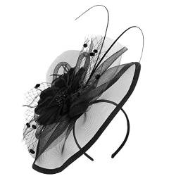 Fascinator Schwarz Women's Cocktail Fascinators Wedding Church Party Hair Clip Headband with Hat 1920s Flapper Fascinator Mesh Veil Headband von QIFLY