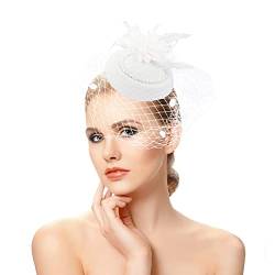 Fascinator Schwarz Women's Elegant Summer Fascinator Bridal Hat Wedding Hat with Clip Flower Fascinator Feather Brooch Corsage Hair Clip Fascinator Hair Clip von QIFLY