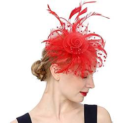 Fascinator Schwarz Women's Fascinator Hat Vintage Banquet Headwear Fascinators Hat Feather Flower Veil Bowler Bride Hat for Cocktail Wedding Fascinator Wedding Ascot Hat Birdcage Veil von QIFLY