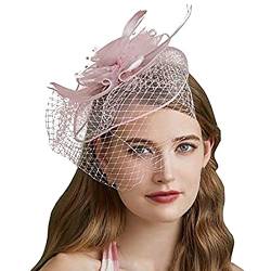 Kopfschmuck Fascinator Women's Elegant Summer Fascinator Bridal Hat Rhinestone Veil Hair Clip Headband Frauen Feder Fascinator Hut Blume Feder Fascinator Hut von QIFLY