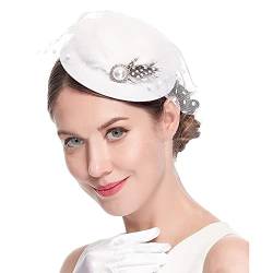 Kopfschmuck Fascinator Women's Elegant Summer Fascinator Bridal Hat Wedding Hat with Clip Feather Headband Costume Accessories for Women 1920er Fascinator Stirnband von QIFLY