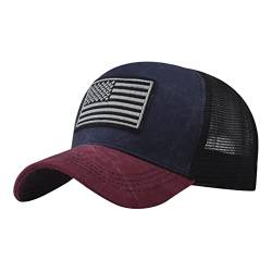 QIFLY Women's Men's Adjustable Snapback Flat Herren Damen Verstellbar Usa Baseball Cap Us American Flag Embroidered Mesh Trucker Cap Baseball Cap Flag Usa von QIFLY