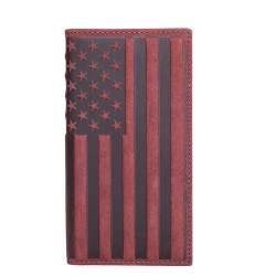 QIHEOS Scheckbuchhülle mit amerikanischer Flagge, Geldbörse für Herren, Leder, Rodeo-Geldbörse, Herren-Geschenk, Weinrot Patriotische Flagge Geldbörse lang, Vintage von QIHEOS